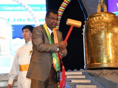 Mr. Khemraj Ramjattan, vice president of Guyana, rang the Bell of World Peace and Love and made the wish: 'Peace, security, and happiness.'